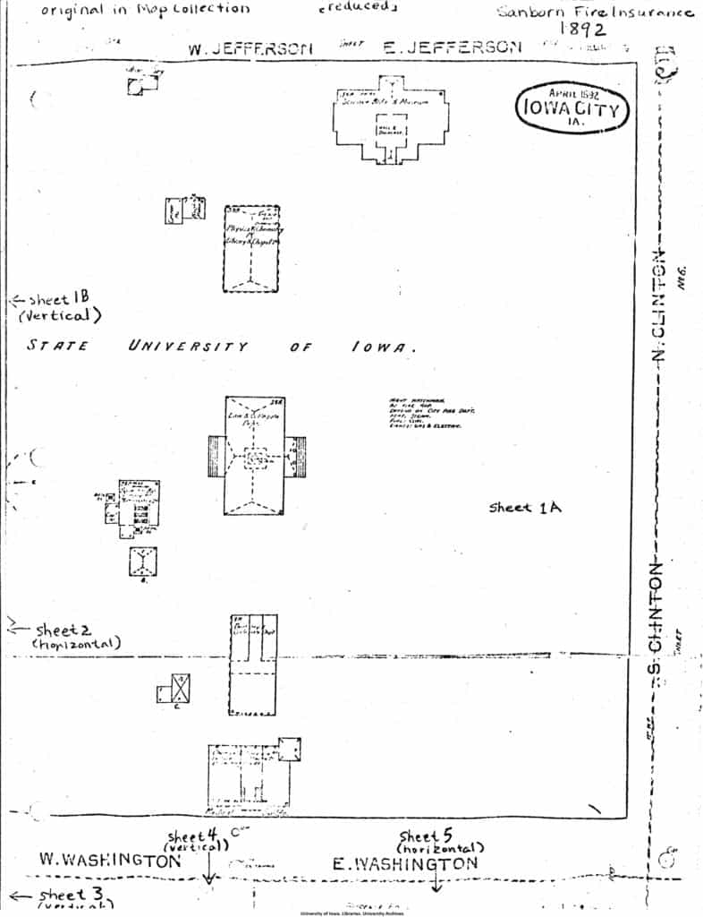 Map of the Pentacrest in 1892 showing North Hall.